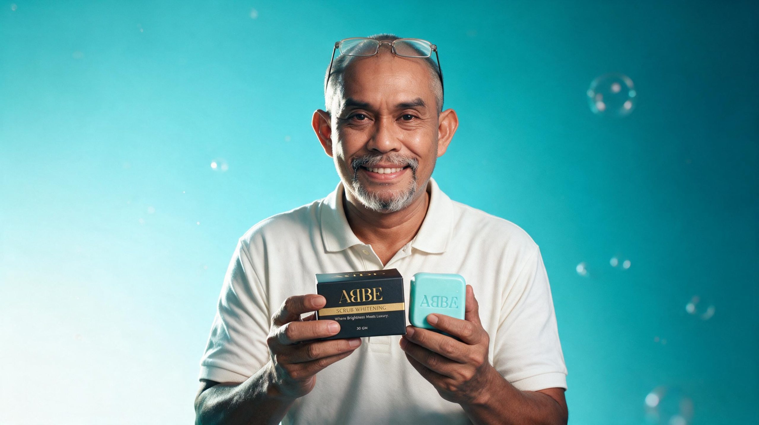 Pengasas ABBE memegang sabun dan scrub ABBE